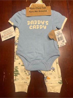 Baby Essentials Blue "Daddy's Caddy" Ribbed One-Piece with Print Pants